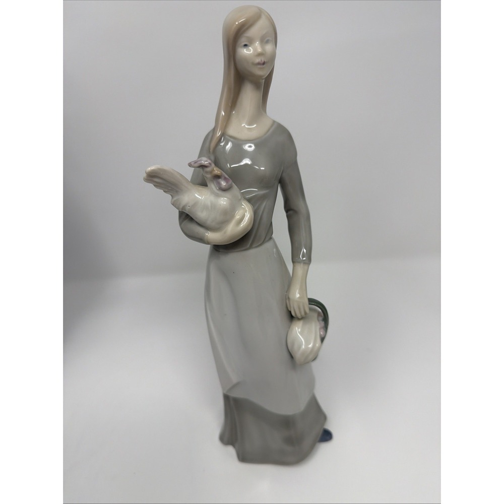 Grafenthal Figurine Carl Scheidig Hand Painted  Woman w Basket & Rooster Vintage